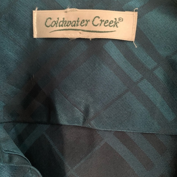 Coldwater Creek Teal Blue Geometric Design  Long Sleeve Blouse Zip Top Size XL - Picture 8 of 8